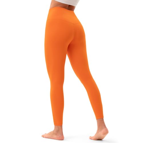 YUNOGA Womens High Waisted Leggings 25 Inseam - Tummy Control Workout Leggings with Inner Pocket Buttery Soft Activewear Yoga Pants (S Vibrant Orange)