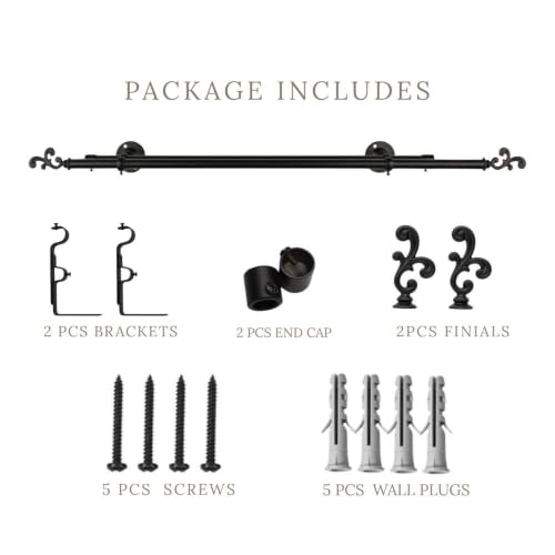 Image of 28 inch-48 inch Adjustable Double Curtain Rod For Door & Windows With Brackets Set Curtains Hanging Extendable Iron Metal Pipe Holder With Spiral Metal Finial (Black, 0.78 inch Diameter)