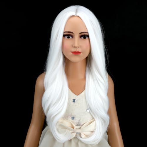 Image of PATTNIUM Child Kids White Wig Long Wavy White Wig for Kids Girls Long Middle Part Synthetic Wigs