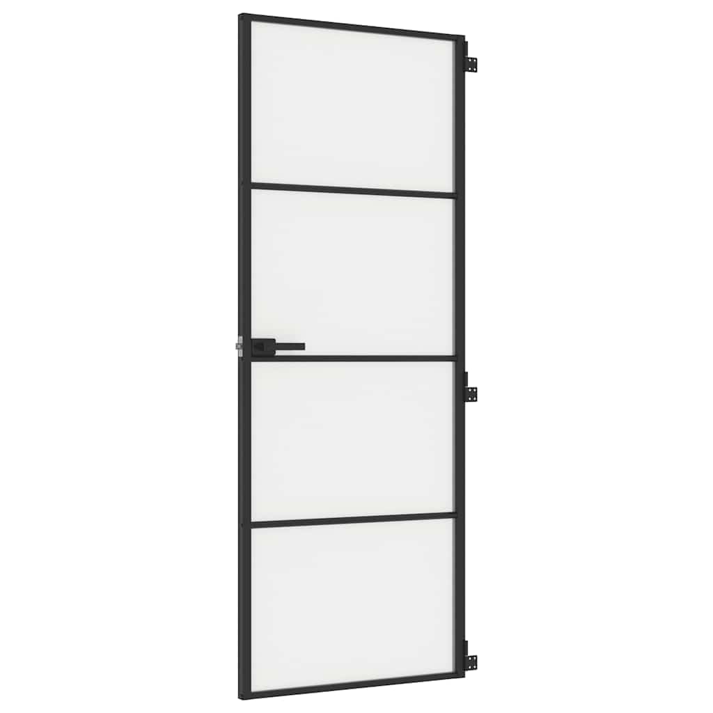 vidaXL Interior Door, Slim Barn Door for Home Internal, Sliding Door Panel with Assembly Kit, Sliding Gate, Black Tempered Glass and Aluminium