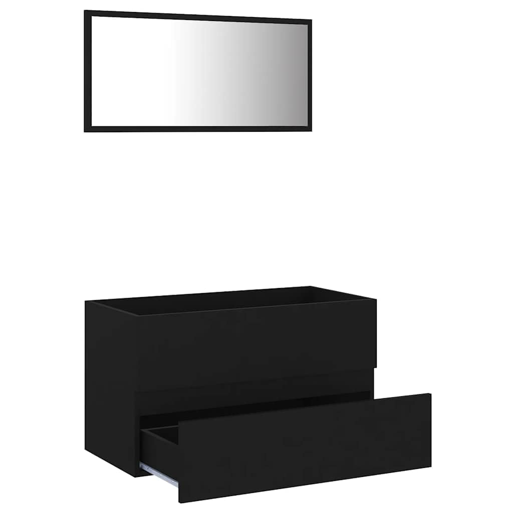 Juego de muebles de baño de madera de 80 cm con espejo y armario para lavabo, 2 piezas, color negro
