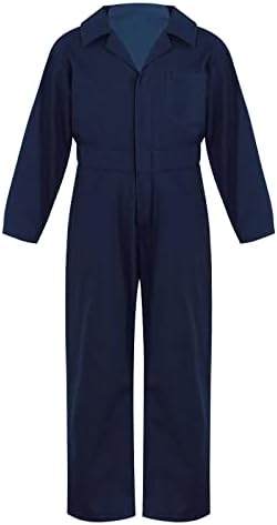 Kvysinly Kids Boys Mechanic Costume Dance Coveralls Long Sleeve Solid Twill Overalls Boilersuit Halloween Cosplay Outfit Dark Blue 12 Years