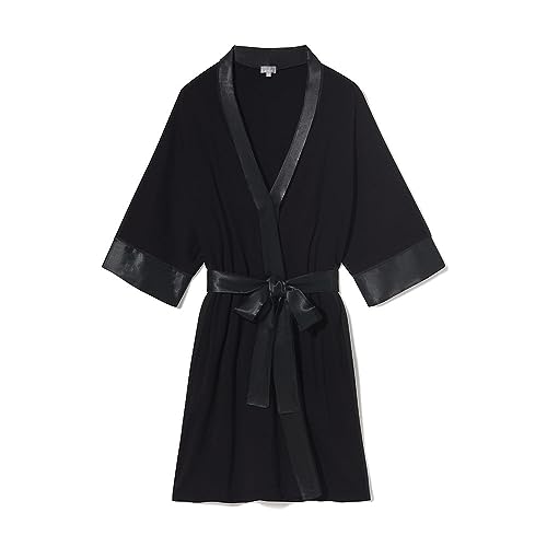 Image of PJ Harlow Womens Shala-rib Knit Camono Robe With Satin Belt and Trim