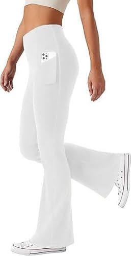 Friptspyg Hosen Damen mit Taschen Schlag Yogahose Hoher Taille Sporthose Elastische Freizeithose,Weiß L Friptspyg Hosen Damen mit Taschen Schlag Yogahose Hoher Taille Sporthose Elastische Freizeithose,Weiß L