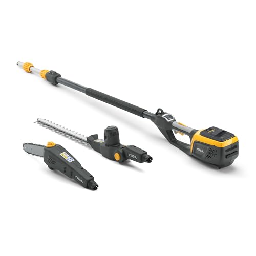 STIGA MT 500e Akku-Multitool, 48 V (Akku Nicht Enthalten), 46 cm Messer/25 cm Schwert – 75 cm Teleskopstiel, 112° drehbar – Heckenschere und Hochentaster für Hecken und Äste