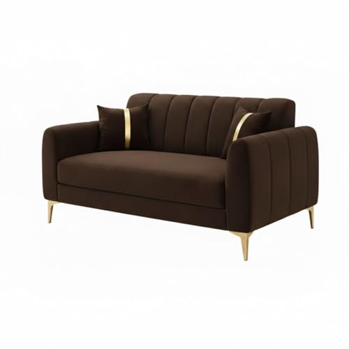 Image of Hermione Luxe Velvet-Suede Fabric 3 Seater + 2 Seater Sofa Set | Golden Legs | Comfortable & Spacious Seating | Modern Sofa Set for Living Room - Dark Brown