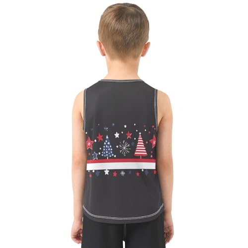 Boys Tank Top Shirts Christmas Tree American Flag Sleeveless T-Shirts Crew Neck for Kids Clothing Children3