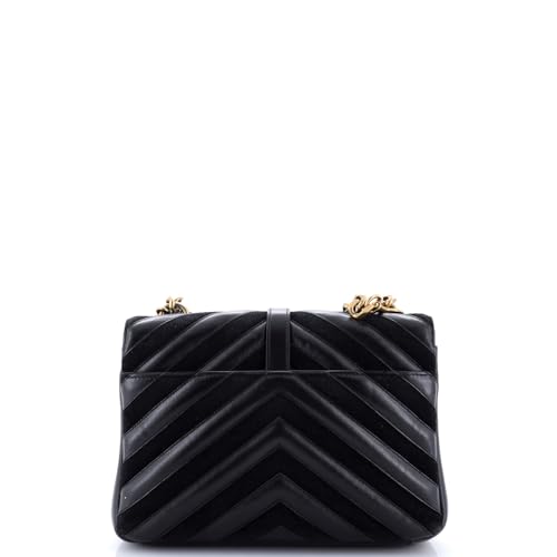 Saint Laurent, Pre-Loved Classic Monogram College Bag Matelasse Chevron Leather and Suede Medium, Black3