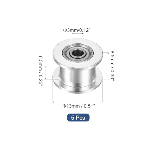QUARKZMAN 2GT Riemenscheibe Zahnlos 3mm Bohrung Aluminium Zahnriemenscheibe für 6mm Breite Zahnriemen für 3D-Drucker, CNC, Umlenkrolle Pulley-5 Stück Silber