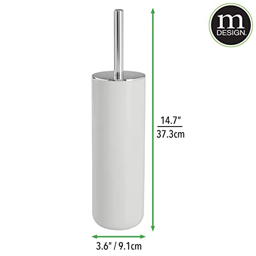 Mdesign Compact Freestanding Plastic Toilet Bowl Brush And Holder For Bathroom Storage - Plastic And Stainless Steel - Sturdy, Deep Cleaning - Light Gray/Chrome #TOP2