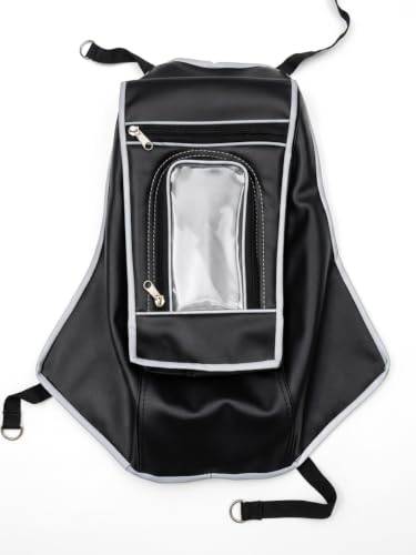 Image of Bike Tank Cover Compatible with Unicorn, Pulsar, Apache and Glamour | Transparent Mobile Holder, Expandable Storage, Dual Zipper Pockets & Protective Side Flaps | Black