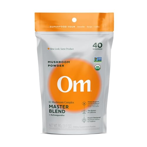Om Master Blend Organic Mushroom Powder – 10 Mushrooms & Ashwagandha (3.17 oz)