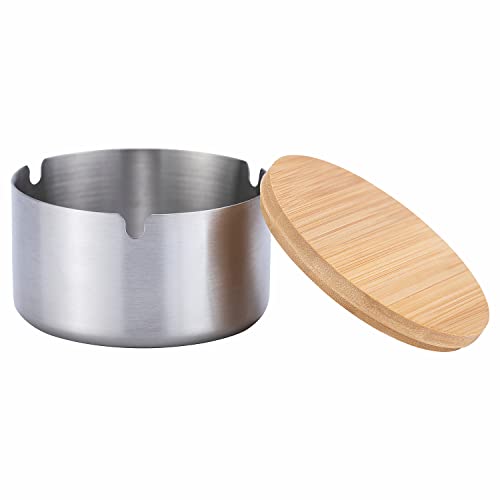 Smokeless Ashtray With Wooden Lid, Smokeless Cool Ash Holder With Stainless Steel Liner Ash Tray Windproof Durable Easy To Clean, Ash Tray Sets Ashtray For Office Home And Outdoor #TOP7