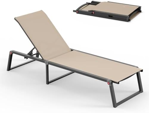 Aluminum Chaise Lounge Chair Outdoor, Foldable & No Assembly Pati...