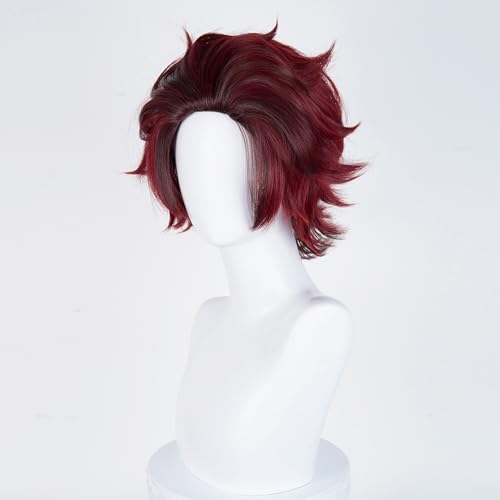Image of LABEAUTE Anime Short Wig Halloween Wig Character Wig Cosplay Clothes for Demon Slayer: Kimetsu no Yaiba (Brown)