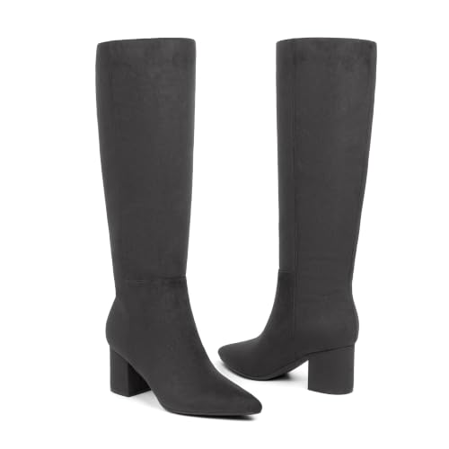 Image of Easyfox Womens Knee High Boots Chunky Low Heel Pointed Toe Tall Long Boots