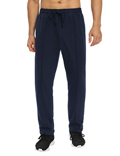 DIBAOLONG Mens Sweatpants Open Bottom Athletic Workout Straight Leg Lounge Pants with Pockets Navy M