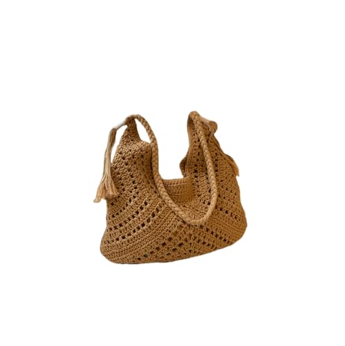 AsomeStretch Bolsas de crochê com forro para mulheres, bolsa de ombro de malha vazada, Marrom