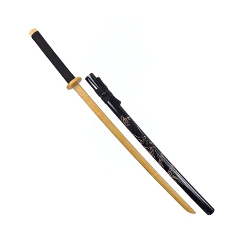 強化版天然木製木刀 102cm 鞘付き | 未刃設計・居合道/剣道/武術練習用 | 護身・コスプレ・展示 (刻龍のデザイン)