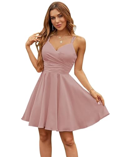 Image of Spaghetti Straps Homecoming Dresses for Teens with Pockets A-Line Short Prom Dress Fitted Party Dress LA06