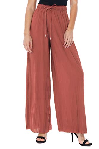 FASHION BOOMY Women's Palazzo Wide Leg Pants - Flowy Pleated High Waist Gauchos with Drawstring - One Size A-Mauve