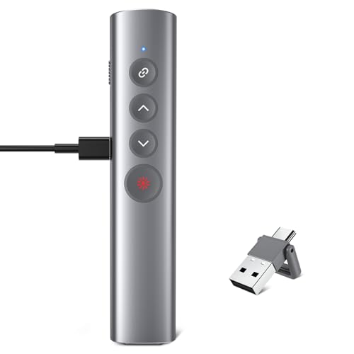 PowerPoint - Presentador inalámbrico para presentaciones con mando a distancia PowerPoint, 2,4 GHz, USB-C, presentador, puntero de presentación, puntero de presentación, para Windows Mac Linux (rojo)