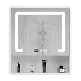 Genérico Mueble de baño,Mueble de Pared para baño, Espejo de baño Moderno montado en la Pared, de Madera Maciza, Inteligente, antivaho, con luz y Estante (Blanco 50 * 1