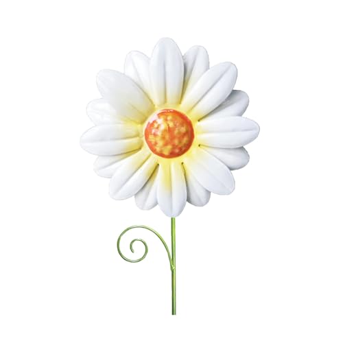 12 Inch Metal Flowers Garden Decor for Outside Iron Daisy Sunflowers with Stakes Yard Sign Spring Summer Decorative Colorful Flower Art Garden Stakes for Outdoor Lawn Patio Porch Decor (White)
