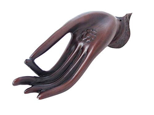 Blue Orchid Buddha Hand Sculpture - Buddhist Mudra Sculpture Wall Hanging Statue from Thailand - Meditation Incense Stick Holder Resin Figurine 7.5 Inch (Amber Brown)