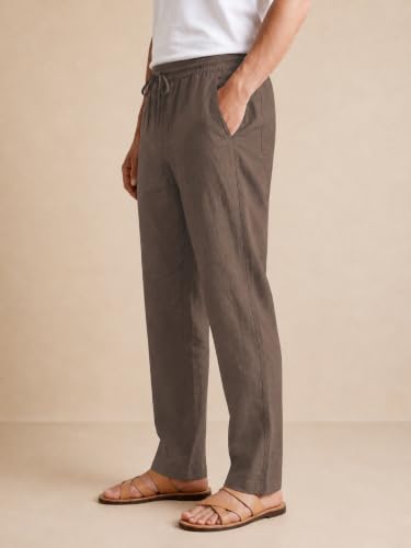 TAGDO Cotton Linen Pants for Men, Brown - Image 4