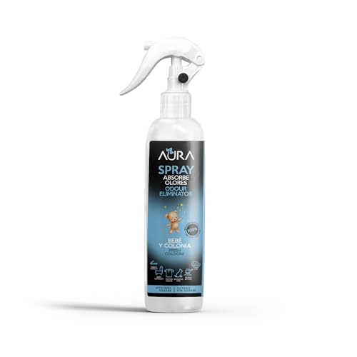 AURA | Aerosol Ambientador Spray Pulverizador Absorbe Malos Olores | Para Casa, Cocina, Baño, Coche | Apto para Textiles | 250ml | No Contiene Gas (Bebé y colonia, 250ml)