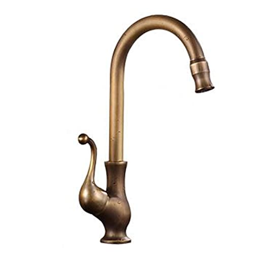Robinet de Cuisine Antique en Laiton Pivotant à 360° avec Pommeau Douche Rétro