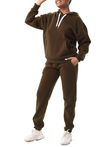 Image of Facitisu Women Fleece Sweatsuit 2 Piece Outfit Winter Warm Sherpa Lined Tracksuit Zip Up Hoodie Sweatshirts and Sweatpants