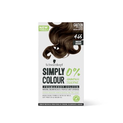 Schwarzkopf Simply Colour Permanent Hair Colour Gentle On Scalp, Upto 100% Grey Coverage, Dermatologist Tested Long-Lasting Nourishing Formula With Argan Oil, PPD & PTD Free 4.65 Mocha Brown 142.5ml