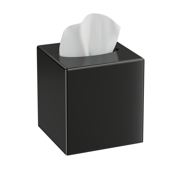 Tissue Box Cover - Modern Square Facial Tissue Holder, Sleek Acrylic Design Fits Standard Cube Tissues Easy Refill Wipe Clean for Living Room, Bedroom, Office & Kitchen