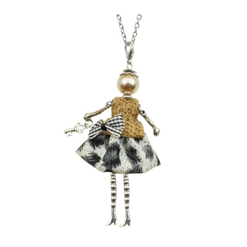 OSCCI Crystal Paris Doll Necklace for Women， Handmade Cute Dress Long Chain Pendant Necklace Prom Costume Jewelry（19）