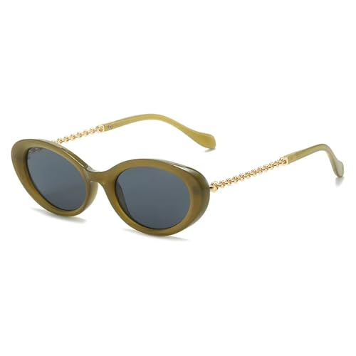Lunettes de soleil ovales femmes œil de chat métal UV400 vert
