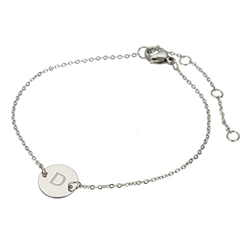 Image of HUAN XUN Stainless Steel Engraved Initial Bracelet Adjustable, 7.87 inch