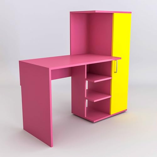 Image of Engineered Wood Office & Study Table for Study Room /Office /Work from Home || Engineered Wood Study Table || Freestanding || (Pink & Yellow) |