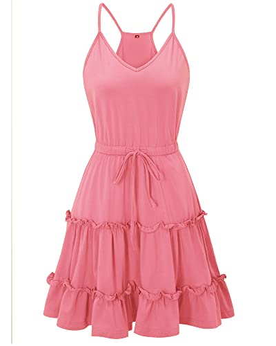 Image of Newshows Women's Summer Casual Dress Cute A Line Ruffle Hem Flattering Fit Beach Vacation Sundress