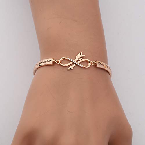 Bekech Inspirational Bracelets For Women Be Stronger Than The Storm Bracelet Crystal Infinity Anchor Charm Bar Bracelet Inspirational Jewelry For Strong Women Divorce Women Survivor (Rose Gold) #TOP6