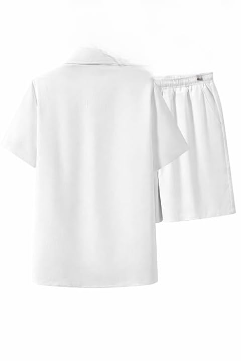 Men’s Solid White Co-Ord Set – Casual Shirt & Shorts Set for Men | Summer Wear Lightweight Outfit-image-10