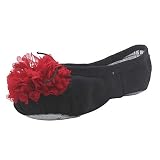 Kid Girl's Canvas Ballet Dancing Flat Yoga Practise Shoes with Flower,Black,12 M US