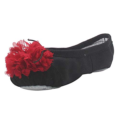 Kid Girl's Canvas Ballet Dancing Flat Yoga Practise Shoes With Flower,Black,12 M Us #TOP22