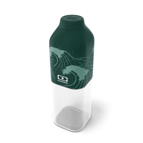 Monbento Water Bottle MB Positive M Nami 17 Oz - Leakproof Water Bottle for Work, Travel, Sport, or Handbag - BPA Free - Food Grade Safe - Waves Pattern - Green