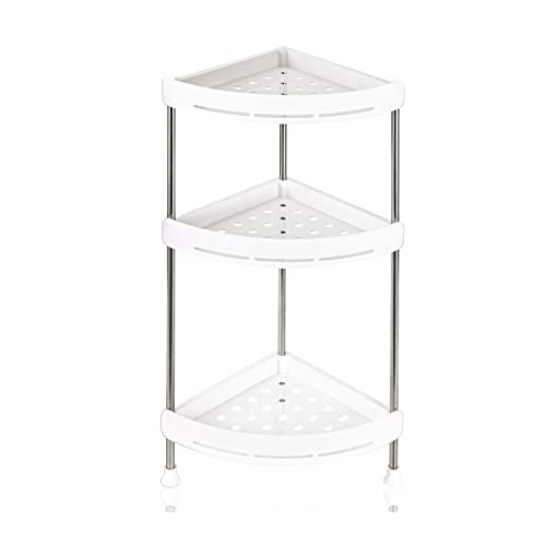 YYDesign Organizador de ducha de 3 niveles, estante esquinero de 12.99 x 9.45 x 24.41 pulgadas, soportes de ducha para almacenamiento interior de ducha y cocina, color blanco