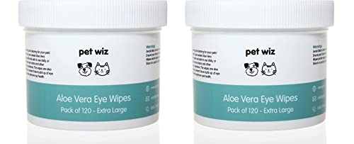 Toallitas para ojos de aloe vera para limpiar perros y gatos – Extra grande – Paquete de dos – 120 toallitas por bañera (240 toallitas en total)