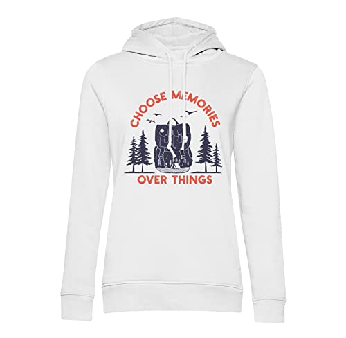 Sweat à capuche camping et hoodie rando Choose Memories Over Things pour marcheur écoresponsable