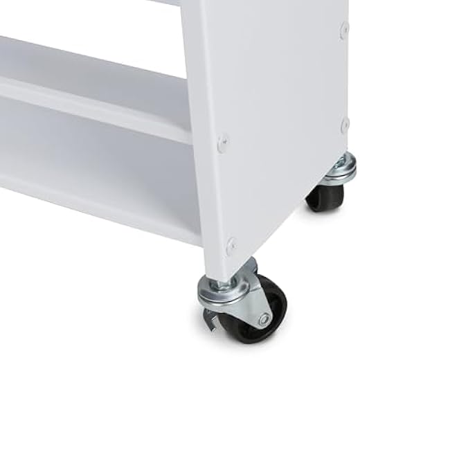 Slim Rolling Storage Cart with Handle, 19W x 6D x 32H inches, White Metal Frame, Wood Top-lwCCLmfe