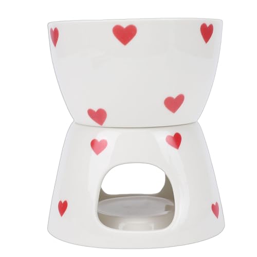 ZJchao Ceramic Cheese Fondue Pot Set Elegant Chocolate Melting Pot with Fork Stand for Romantic Dinners Family Gatherings Sturdy Dishwasher Safe Microwave Safe 18.41oz (White Heart Style) - Thumbnail 4